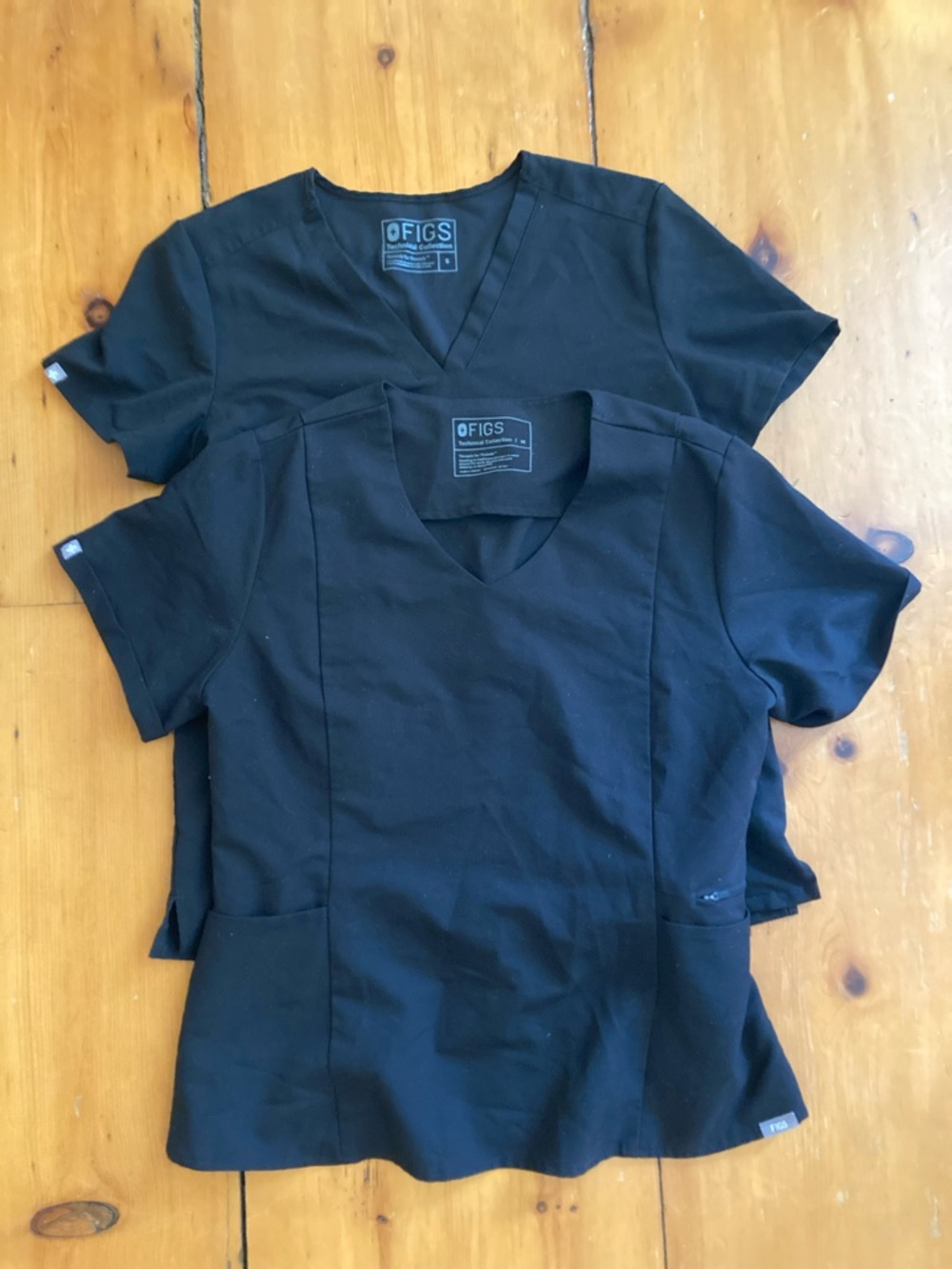 Figs Black Women's Scrub Tops - V-Neck & Scoop Neck Pair
